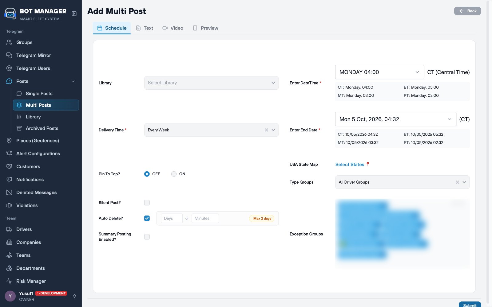 Multi-group post scheduling across US time zones