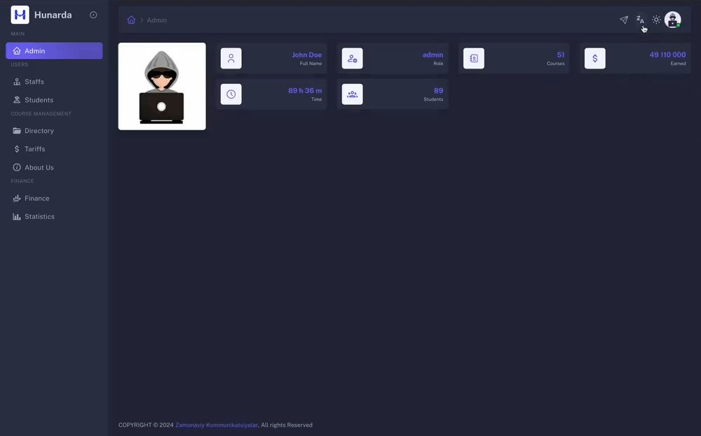 Admin dashboard with profile and platform totals