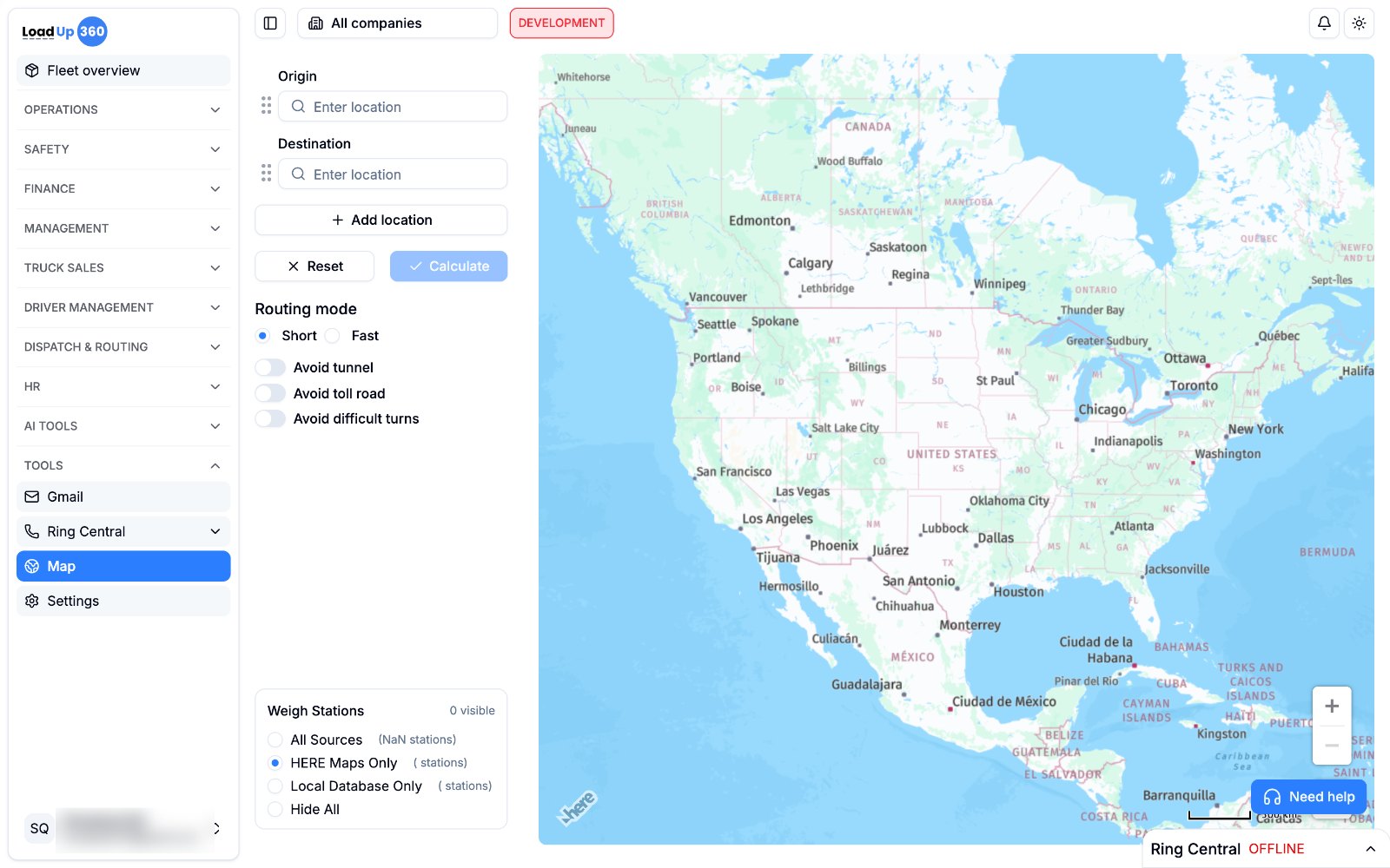 Truck route planner on HERE Maps with weigh stations